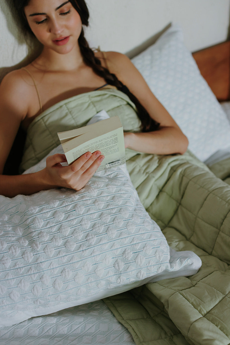 Tea Green Stitch - Quilted Bed Spread Set
