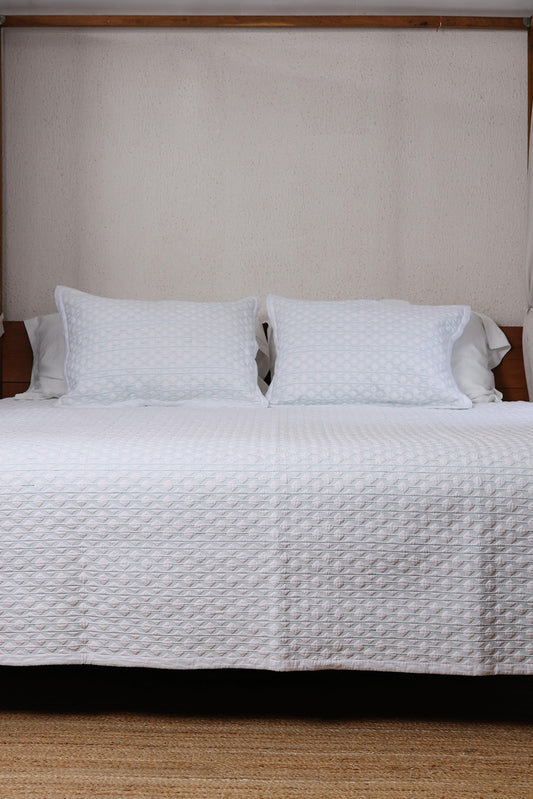 Tea Green Stitch - Quilted Bed Spread Set