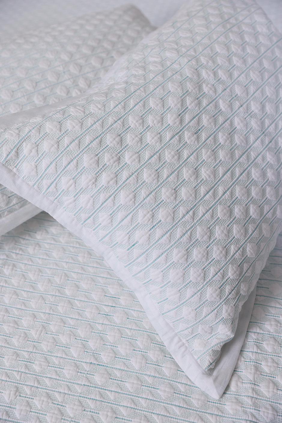 Tea Green Stitch - Quilted Bed Spread Set