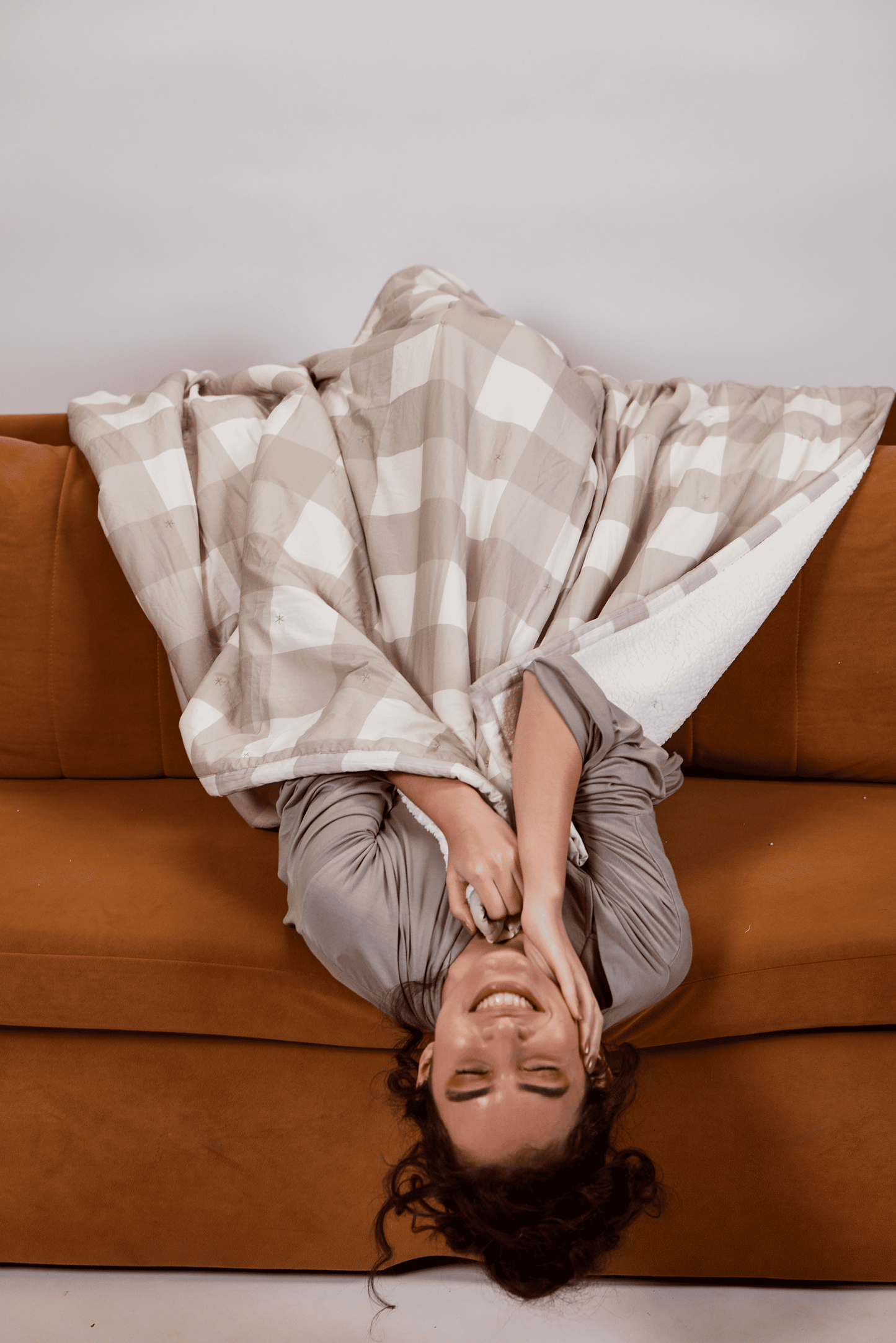 Warm Oat Gingham - Sherpa Blanket