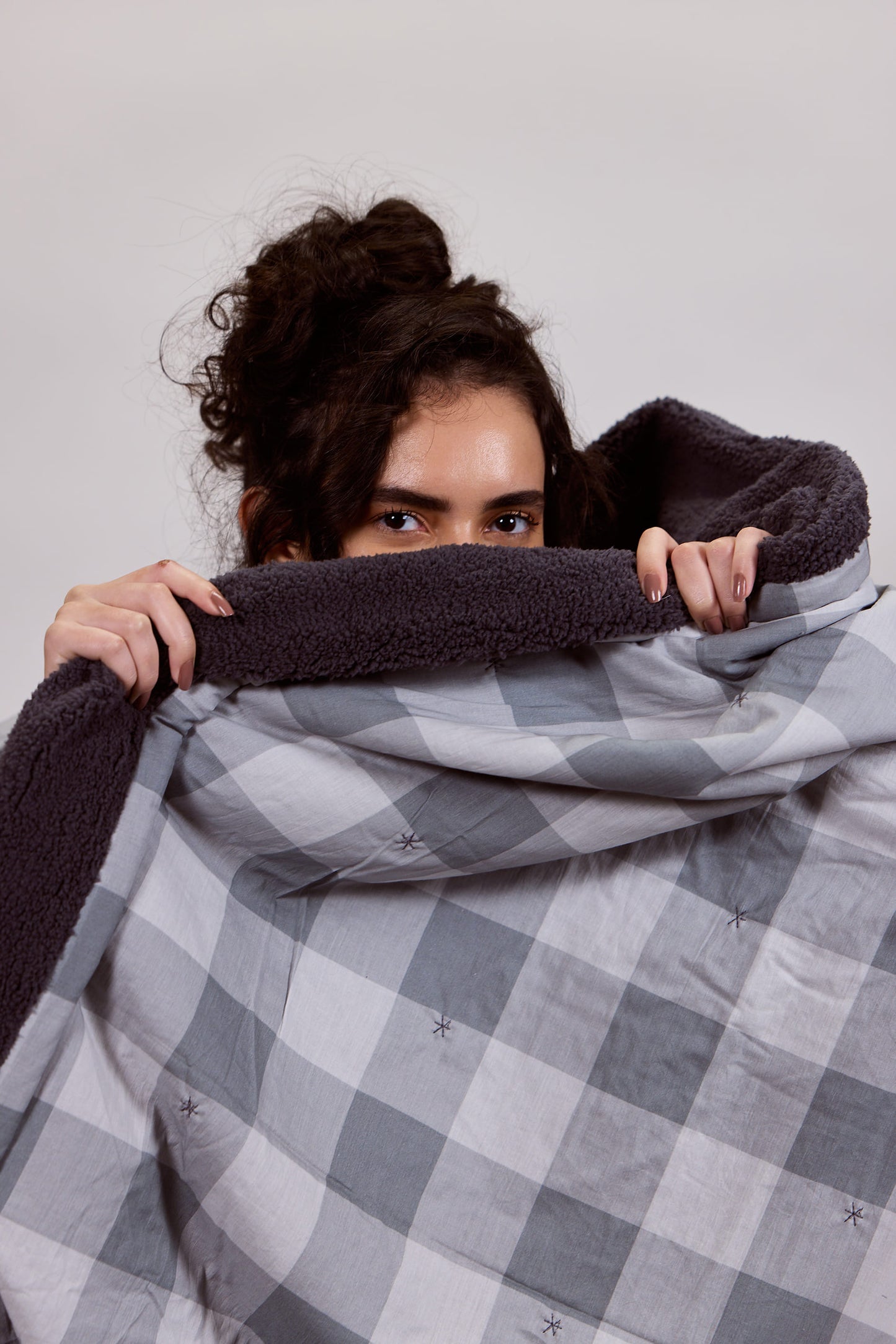 Charcoal Gingham - Sherpa Blanket