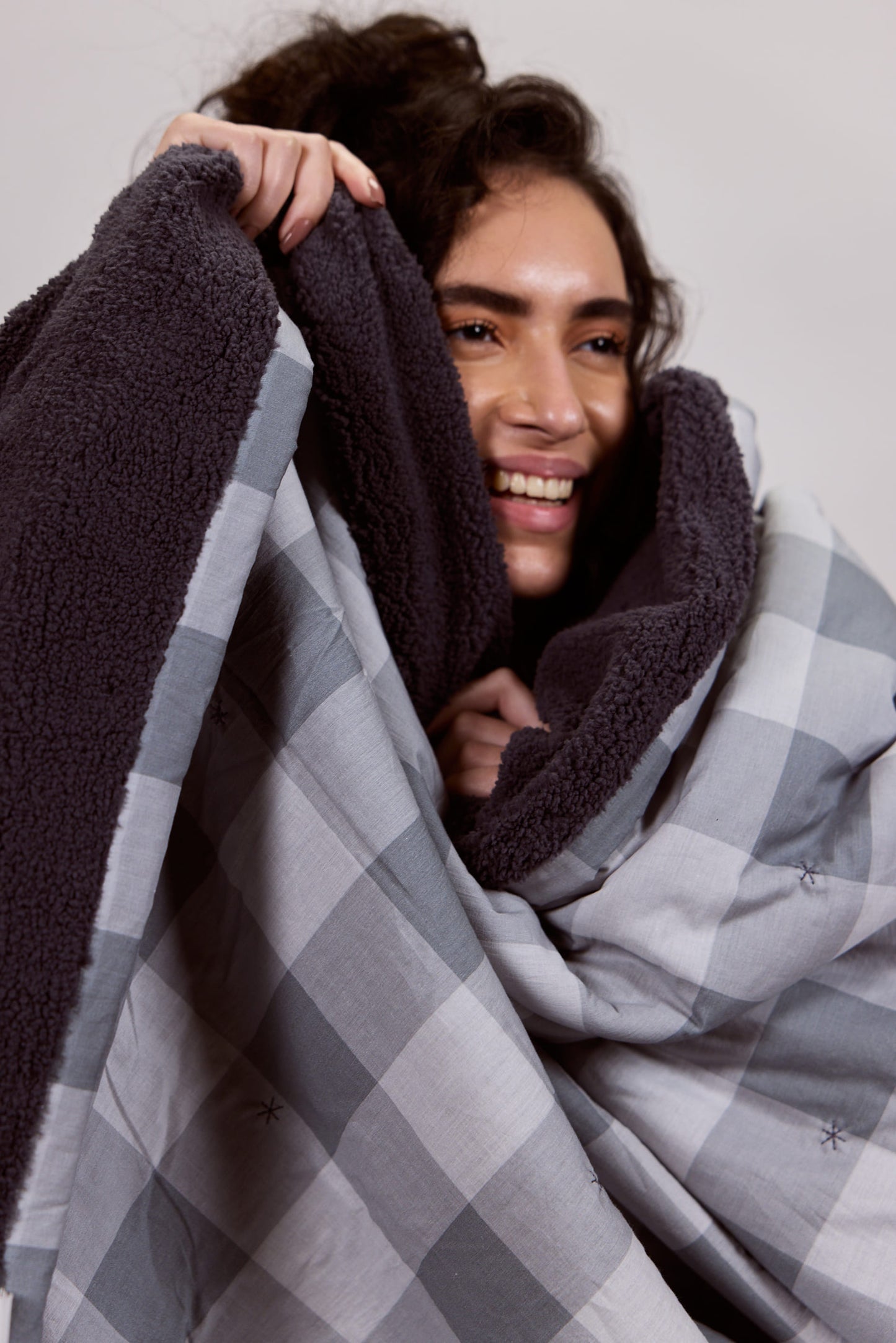 Charcoal Gingham - Sherpa Blanket