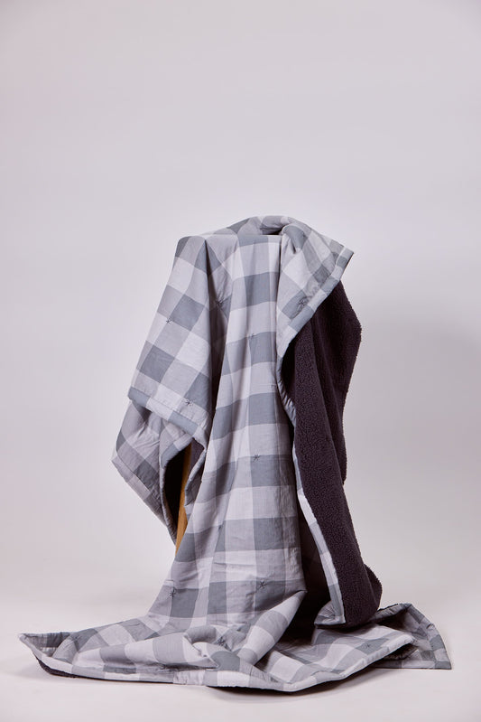 Charcoal Gingham - Sherpa Blanket