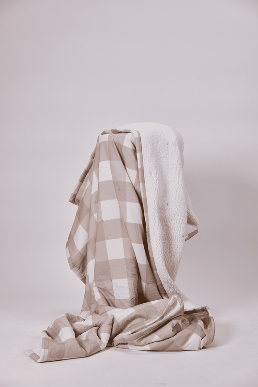 Warm Oat Gingham - Sherpa Blanket