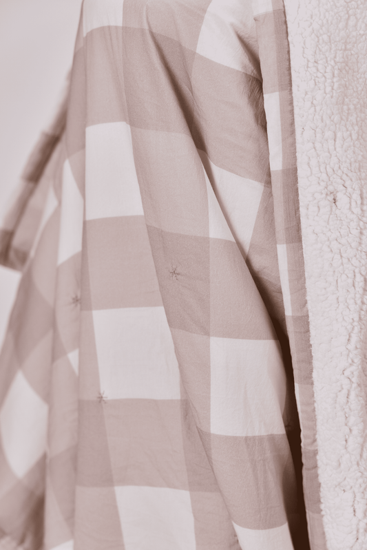 Warm Oat Gingham - Sherpa Blanket