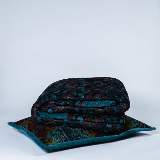 Nageen Blue - Velvet Quilt Set/Bedcover